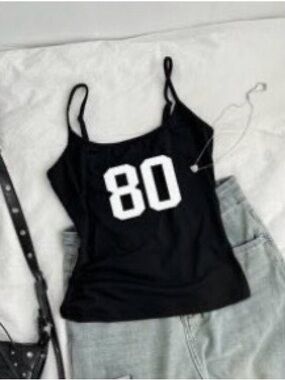 Black '80' Spaghetti Strap Tank Top - Women's